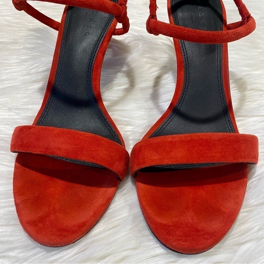 Sandro‎ Amel Suede Mid-Heel Strappy Sandal in Red 39 - Picture 7 of 10